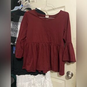 Adrienne Vittadini Wine Flared Sleeve Blouse